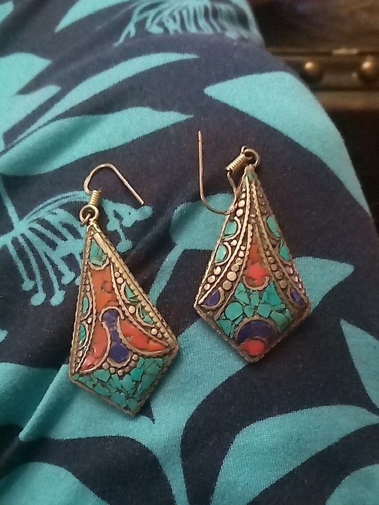 Jewelry - Bohemian Turquoise And Red Coral Multi-Color Drop Earrings